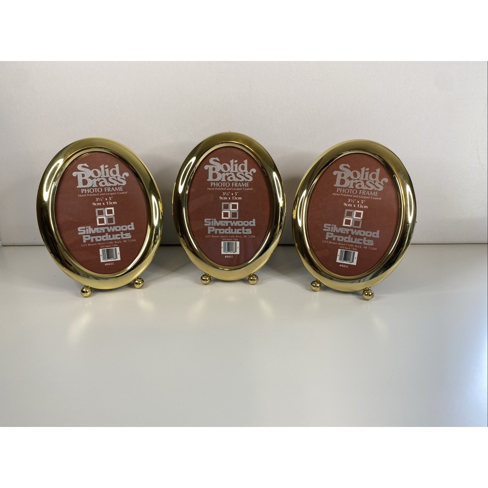 Vintage Retro Picture Frame Lot Of 3 Oval Footed Lacquer Brass 3 1/2x5